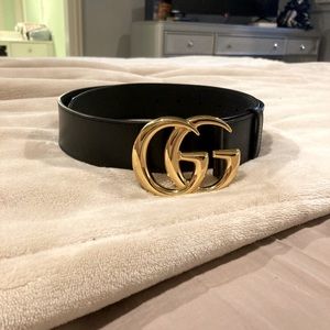 GG Marmont leather belt with shiny buckle
